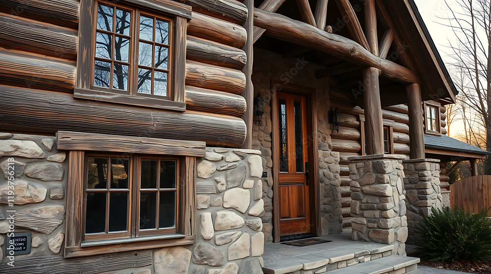 Rustic Log Cabin Home with Stone Exterior: Charming Countryside Retreat Rustic Log Cabin Home with Stone Exterior: Charming Countryside Retreat