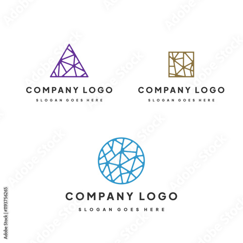 Set of Square, Circle, and Triangle Logos with Neural Synapse Network Design photo