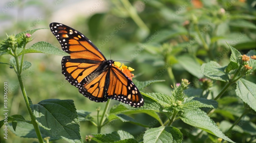 Obraz premium Monarch butterfly feeding on flowers natural habitat wildlife photography vibrant garden close-up view insect beauty