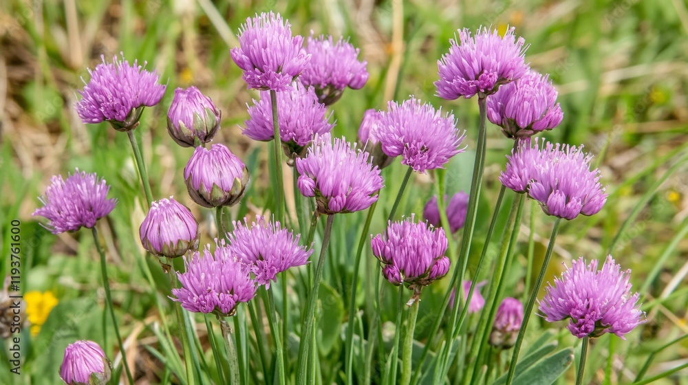 Vibrant Purple Chive Blossoms in a Field Vibrant Purple Chive Blossoms in a Field
