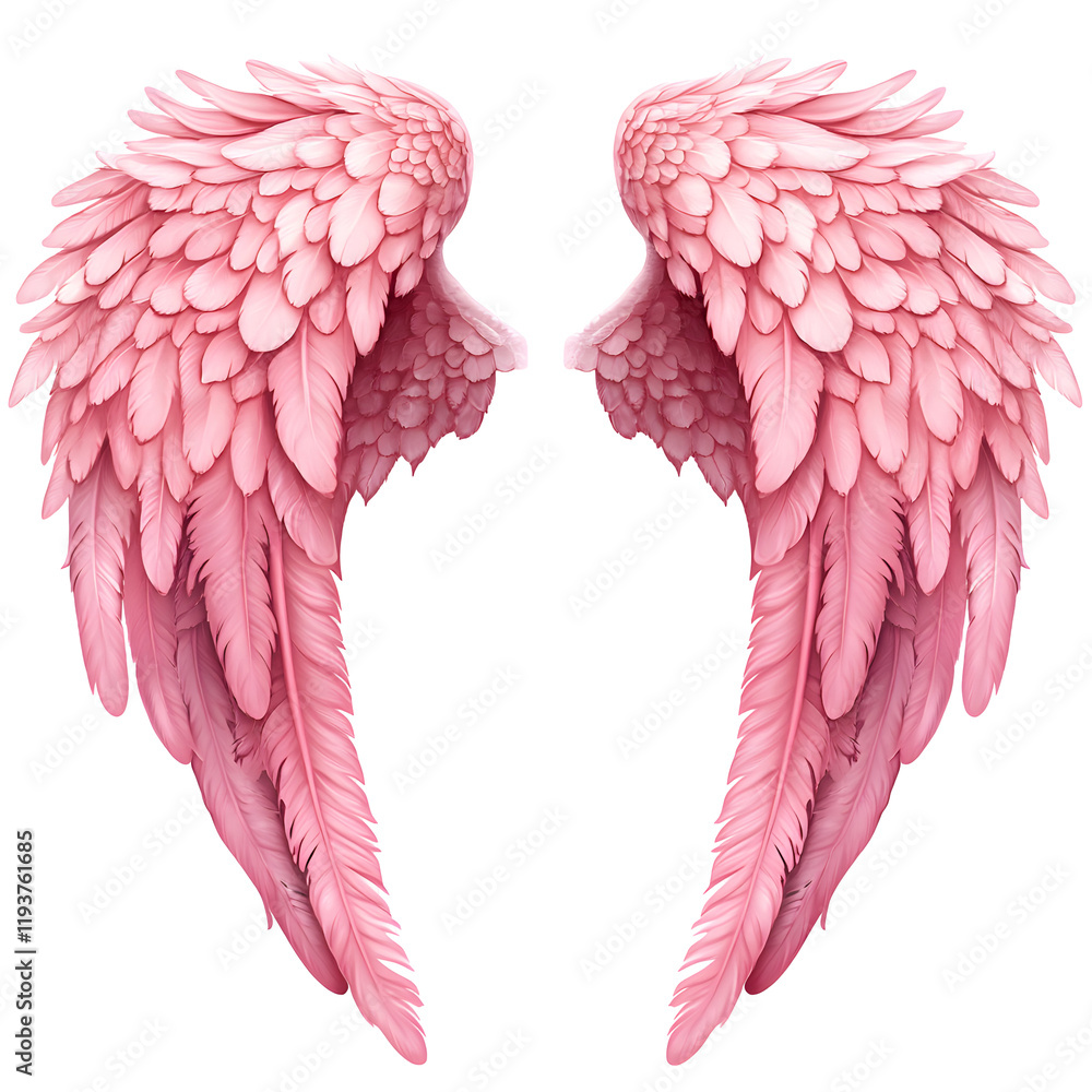 Fototapeta premium Pink Angel Wings Isolated on Transparent Background, Perfect for Design Projects and Digital Art