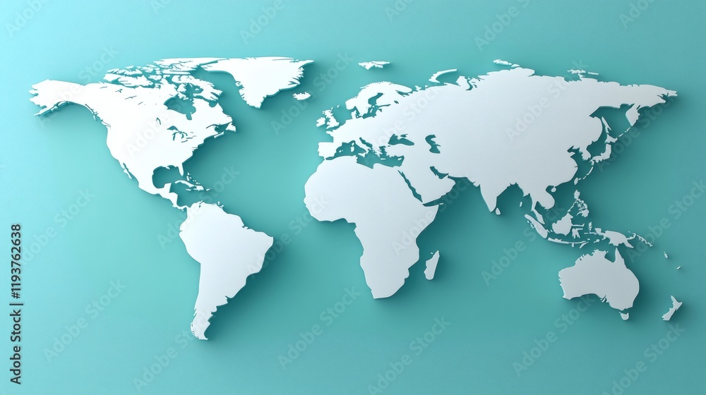 World Map on Teal: A simple yet powerful image, a white paper world map stands out against a serene teal backdrop, evoking a sense of global connection and boundless possibilities. World Map on Teal: A simple yet powerful image, a white paper world map stands out against a serene teal backdrop, evoking a sense of global connection and boundless possibilities.