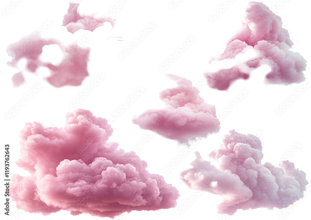 Fototapeta premium Pink Clouds Collection Isolated on White Background