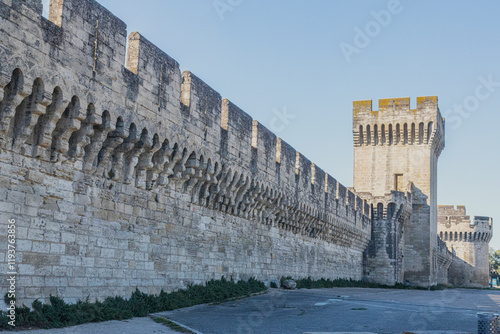 Walls built to protect the Pope's Palace in the city of Avignon in Provence, France. During the 14th and 15th centuries. photo