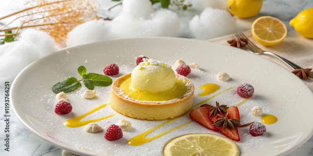 Surreal Elegant Lemon Dessert: Gourmet Fine Dining Food Photography Surreal Elegant Lemon Dessert: Gourmet Fine Dining Food Photography