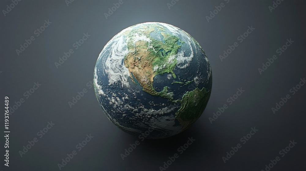 Fototapeta premium Our Fragile Earth: A striking 3D rendering of planet Earth against a dark backdrop, highlighting its intricate beauty and delicate ecosystems.