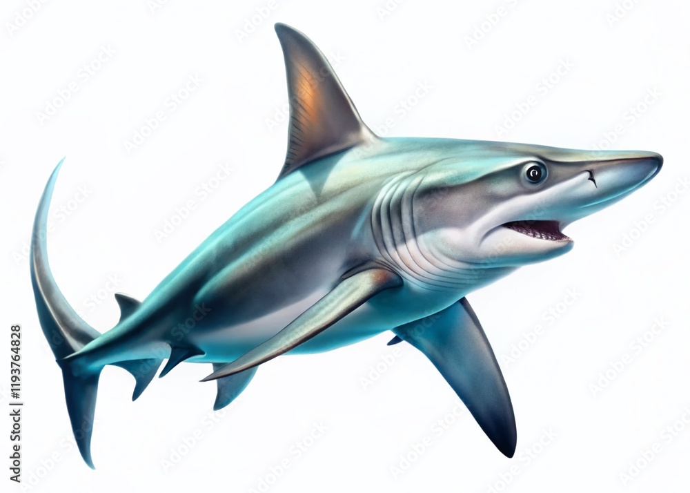 Fototapeta premium Surreal Floating Hammerhead Shark, Isolated White Background - Stock Photo