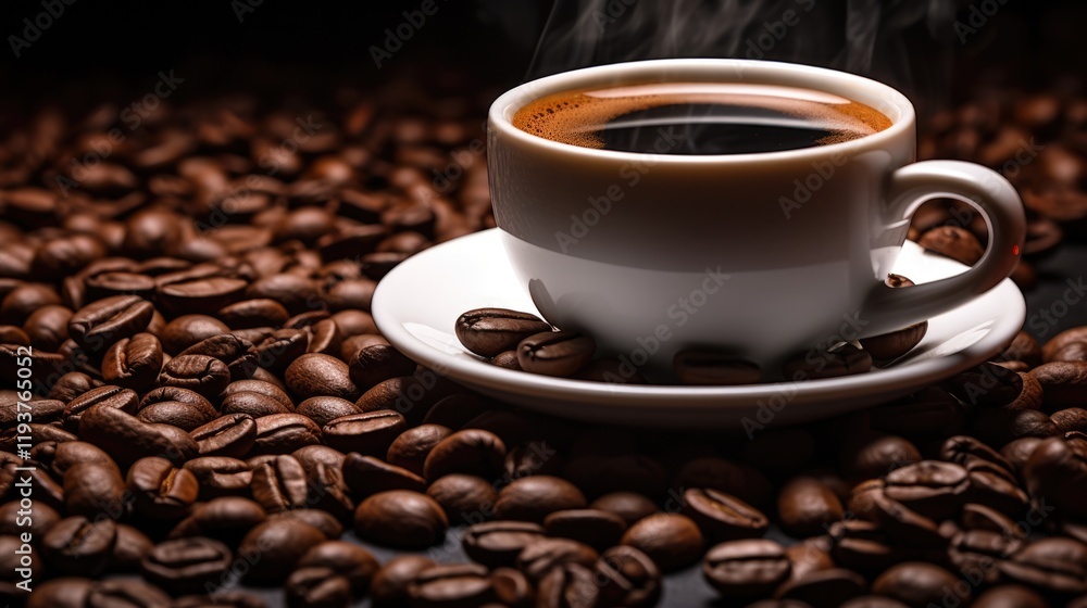 Arabica Espresso. Closeup of Black Hot Drink in a Cup with Rich Aroma from Coffee Beans in Cafes Arabica Espresso. Closeup of Black Hot Drink in a Cup with Rich Aroma from Coffee Beans in Cafes