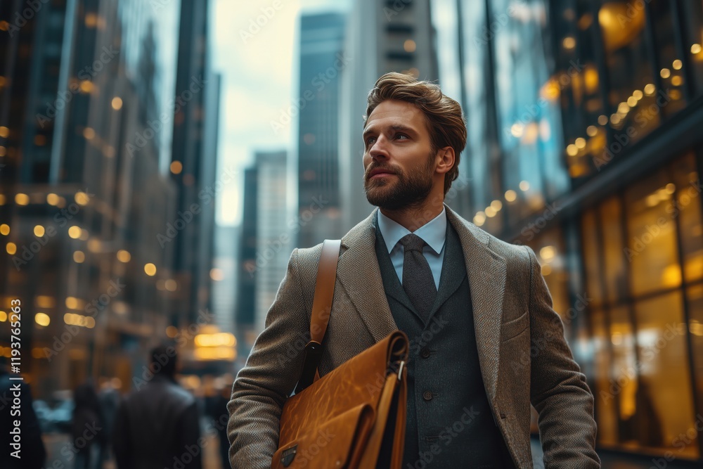 Naklejka premium Selbstbewusster Geschäftsmann in einer urbanen Umgebung – Moderne Business-Dynamik