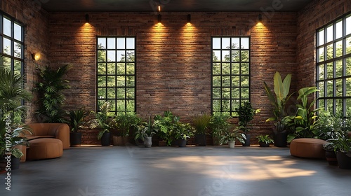 Artistic office space with exposed brick and creative design elements picture