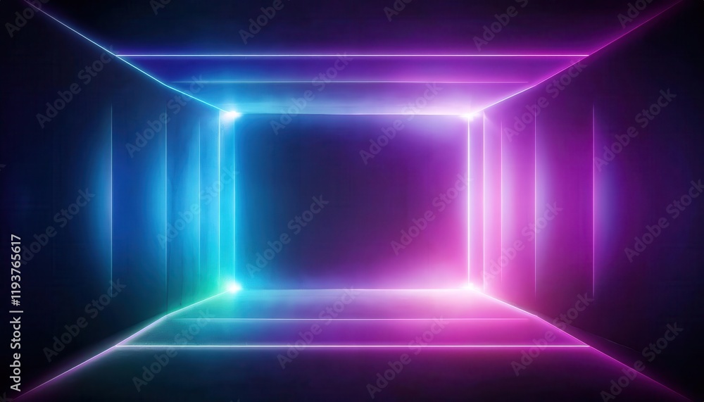 glowing neon rectangular portal in a futuristic digital space with vibrant purple and blue lighting, suitable for technology or sci-fi concepts glowing neon rectangular portal in a futuristic digital space with vibrant purple and blue lighting, suitable for technology or sci-fi concepts
