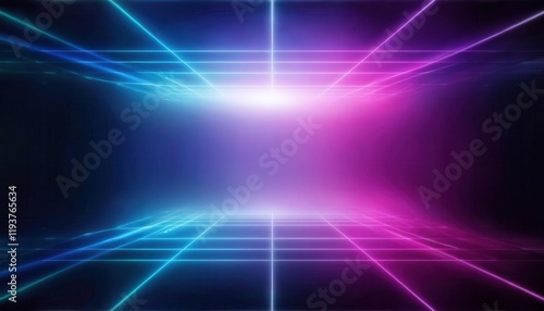 glowing neon rectangular portal in a futuristic digital space with vibrant purple and blue lighting, suitable for technology or sci-fi concepts photo