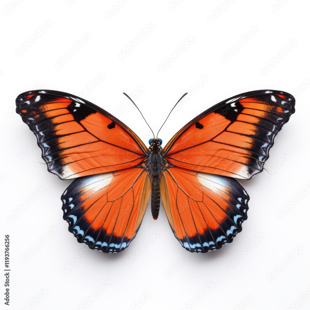 Fototapeta premium Belenois Calypso Butterfly Isolated on White. Close-Up of Exotic Tropical Butterfly with Wide Open Wings in Natural Macro Shot