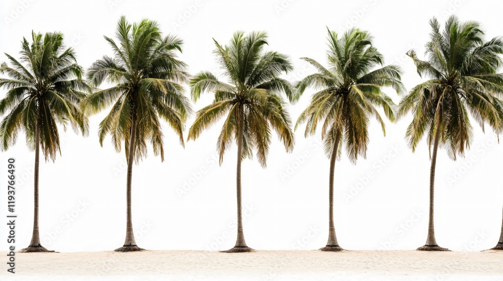 Obraz premium Five Palm Trees on White Background Tropical Beach Scene