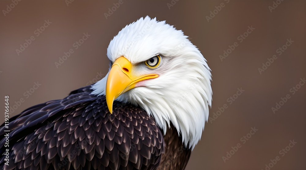 Obraz premium A Bald Eagle perched on a branch with a distinct split blurred bokeh effect. Mystic, enchanting environment with gentle color contrasts and a dreamlike atmosphere, sharp subject focus, soft backgroun