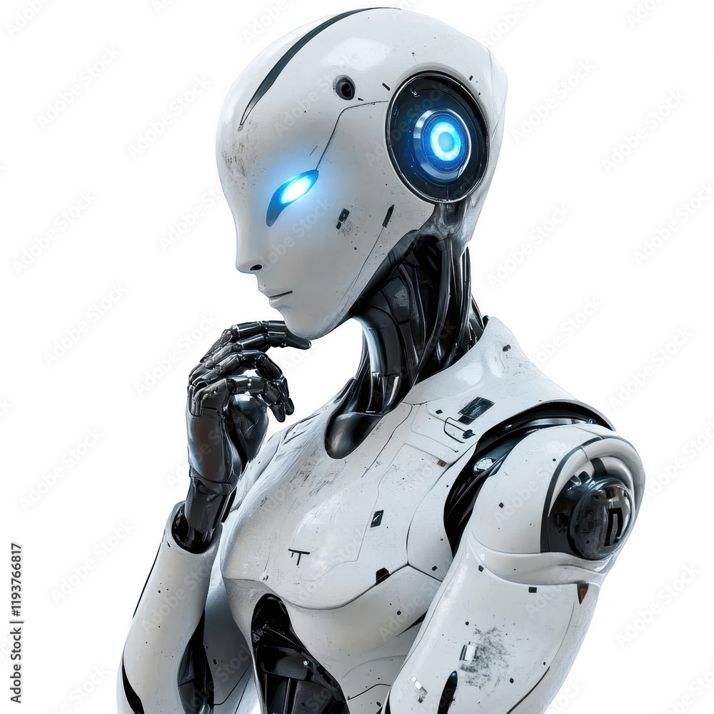 ai robot thinking, side view, isolated on transparent background
ai robot thinking, side view, isolated on transparent background