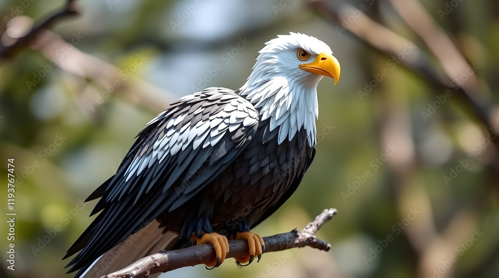 An image of a Bald Eagle with a white head and tail, dark brown body An image of a Bald Eagle with a white head and tail, dark brown body