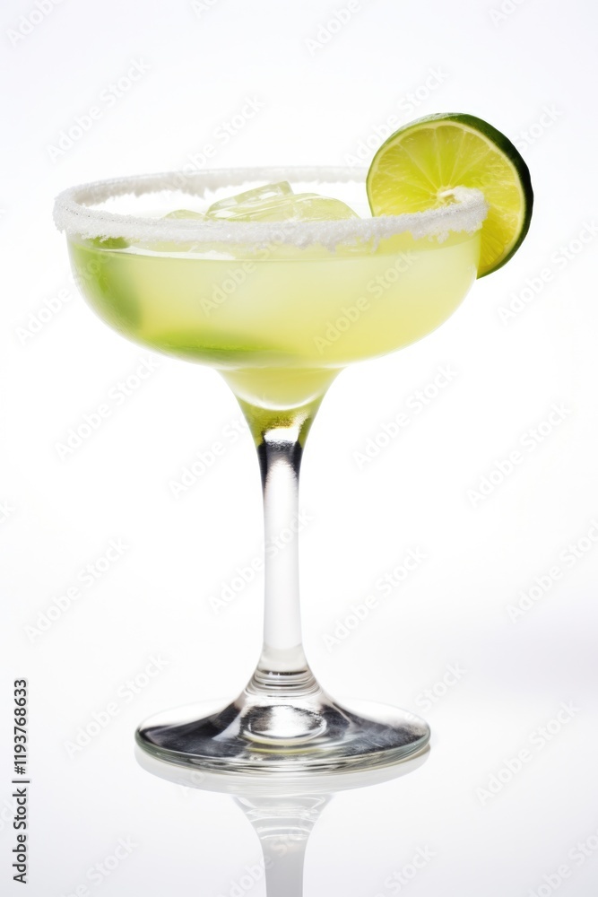 Classic Margarita Cocktail with Lime on Isolated White Background. Refreshing Drink with a Slice of Lime in Cocktail Glasses Classic Margarita Cocktail with Lime on Isolated White Background. Refreshing Drink with a Slice of Lime in Cocktail Glasses