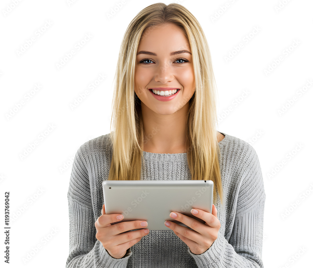 Beautiful smiling woman holding a tablet computer. Beautiful smiling woman holding a tablet computer.