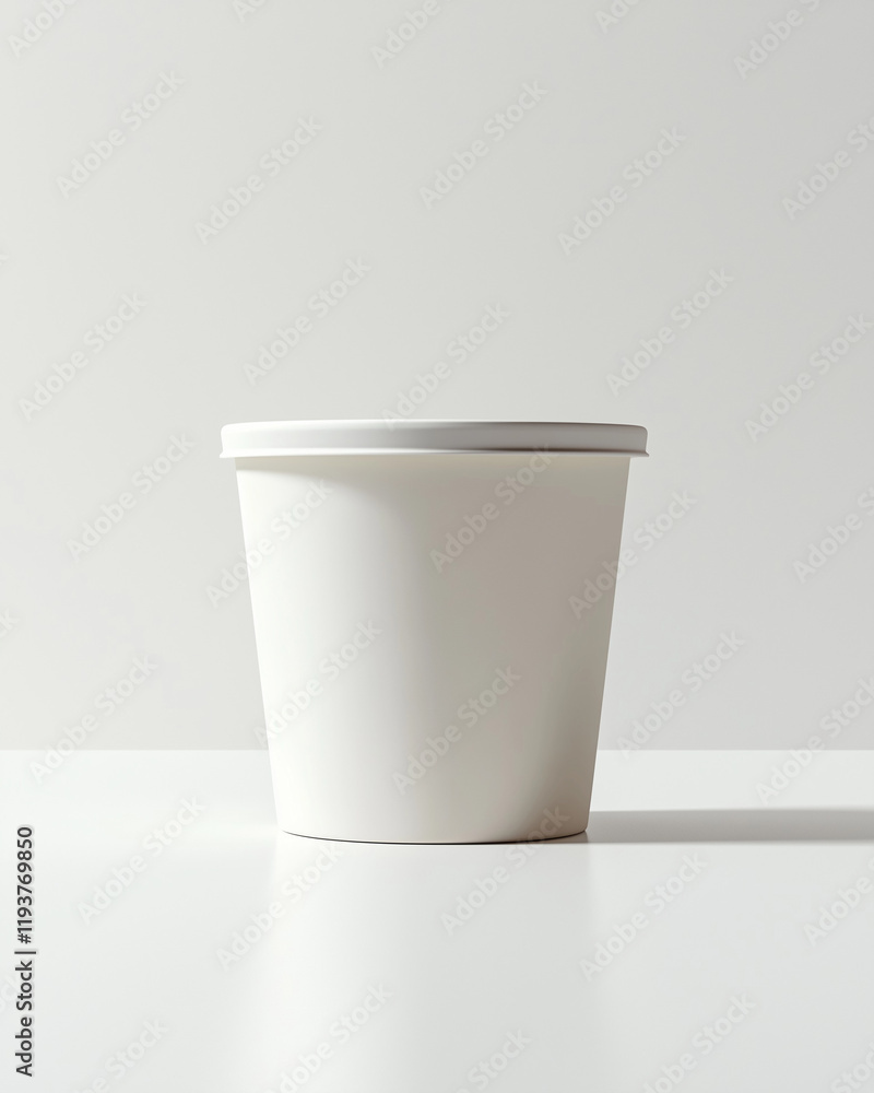 Tall white paper container with lid in soft light. Tall white paper container with lid in soft light.