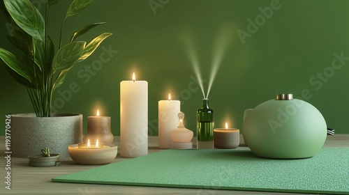 Serene Spa Setting with Candles and Diffuser photo