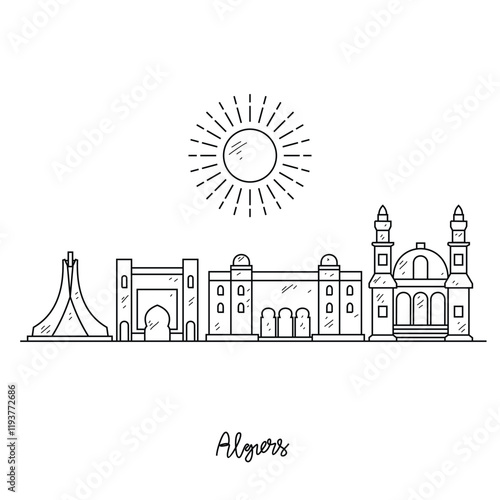 Simple sketch drawing of Algiers skyline vector illustration. Modern city in Africa in simple linear style vector design concept. One of big city in Africa. Iconic architectural building design.