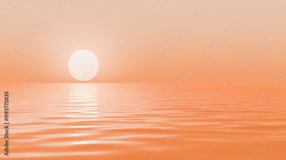 Serene Sunset Over Calm Ocean Water: Peaceful Orange Hues