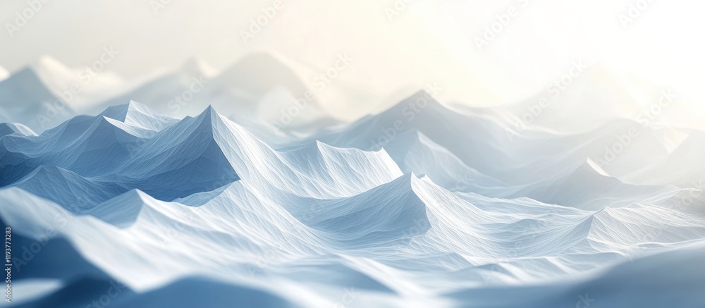 Obraz premium Mesmerizing monochrome mountain peaks rise up in an ethereal frozen landscape captured in a serene digital rendering that evokes a sense of tranquility and captivating beauty This abstract
