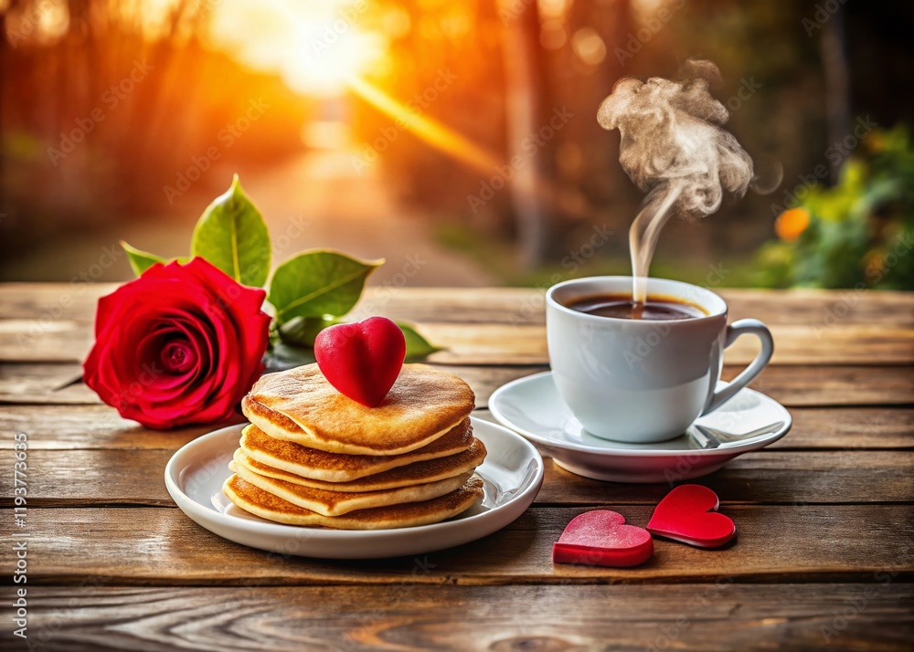 Fototapeta premium Sweetheart Breakfast: Happy Valentine's Day Morning Stock Photo
