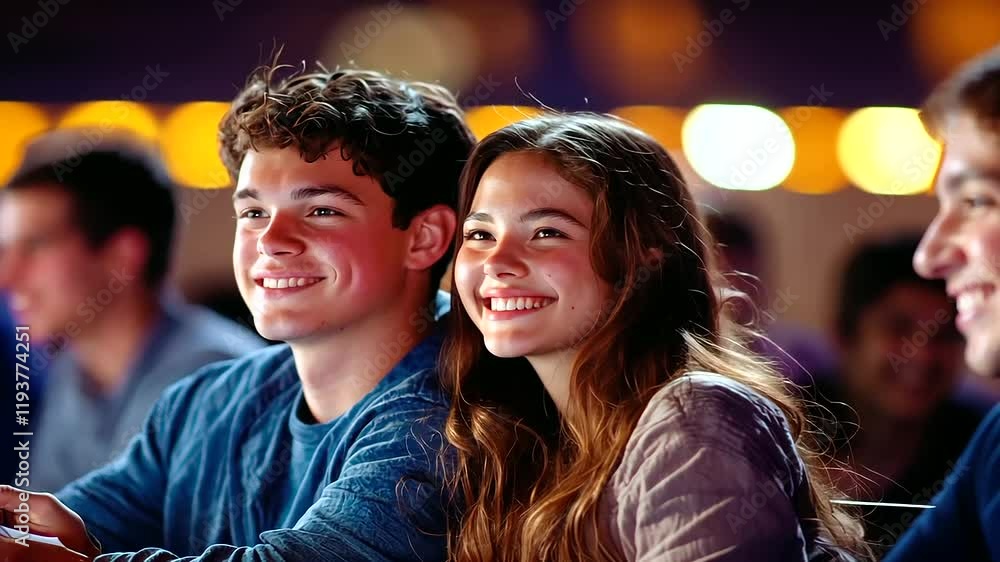 Couple Holding Hands in Lecture Hall on Valentine's Day Couple Holding Hands in Lecture Hall on Valentine's Day