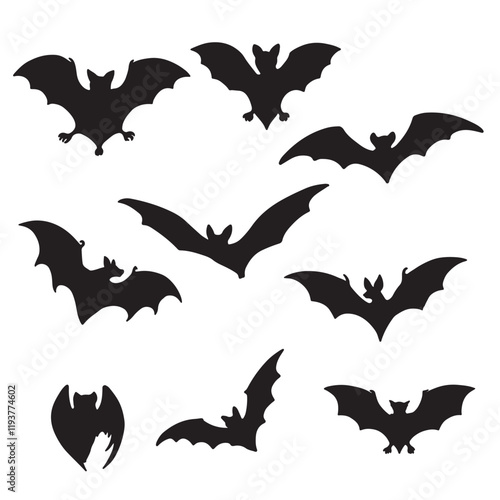 collection of bat silhouette on white background