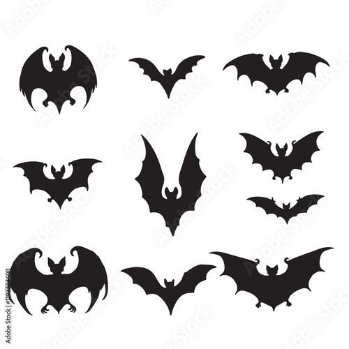 collection of bat silhouette on white background