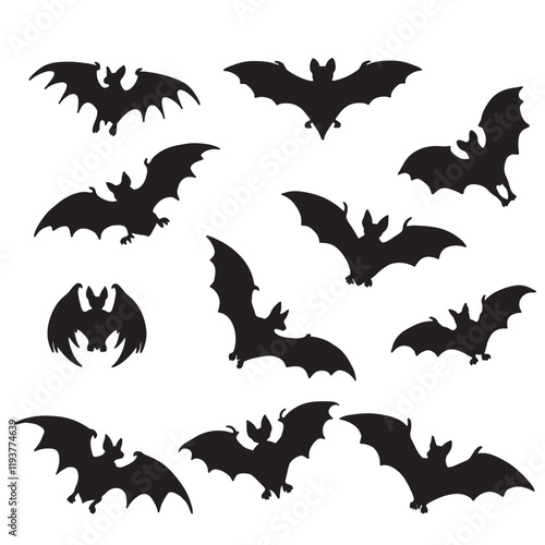 collection of bat silhouette on white background