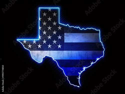 Texas Thin Blue Line Flag Night Photography - Patriotism, Law Enforcement, Support, Map, Stars