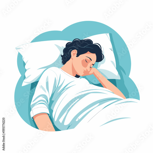 Sleeping person. Relaxation in the bedroom. World sleep day,Sleeping person, bed, 3D vector illustration