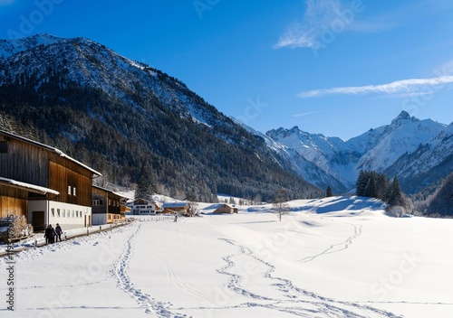 Valley of river Trettach and Mt. Trettachspitze. The Allgau Alps near Oberstdorf during winter in Bavaria, Germany. photo