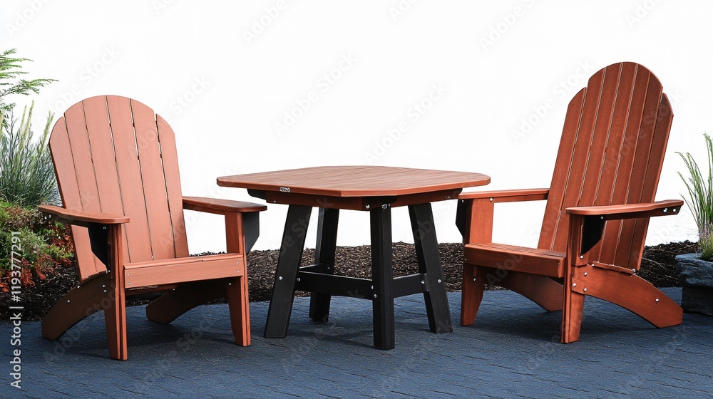 Rustic Brown A-Frame Adirondack Chairs with Square Patio Table Set Rustic Brown A-Frame Adirondack Chairs with Square Patio Table Set