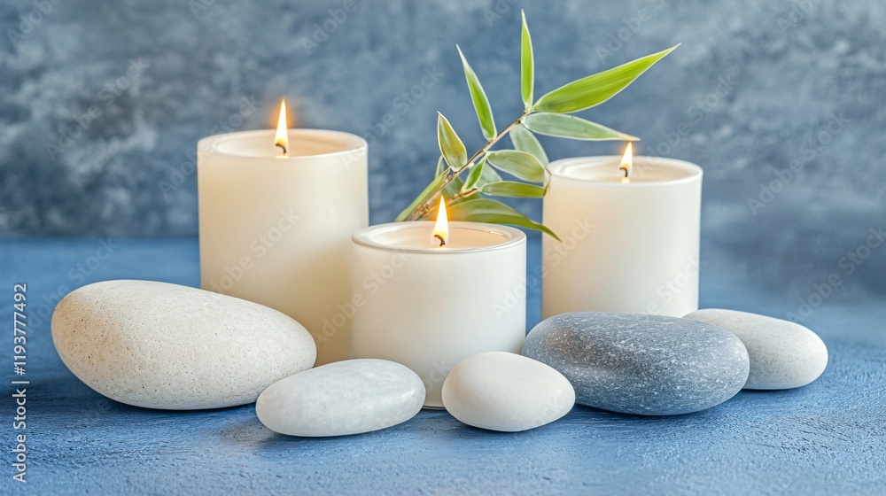Serene Spa Scene- Candles, Stones, and Bamboo Serene Spa Scene- Candles, Stones, and Bamboo