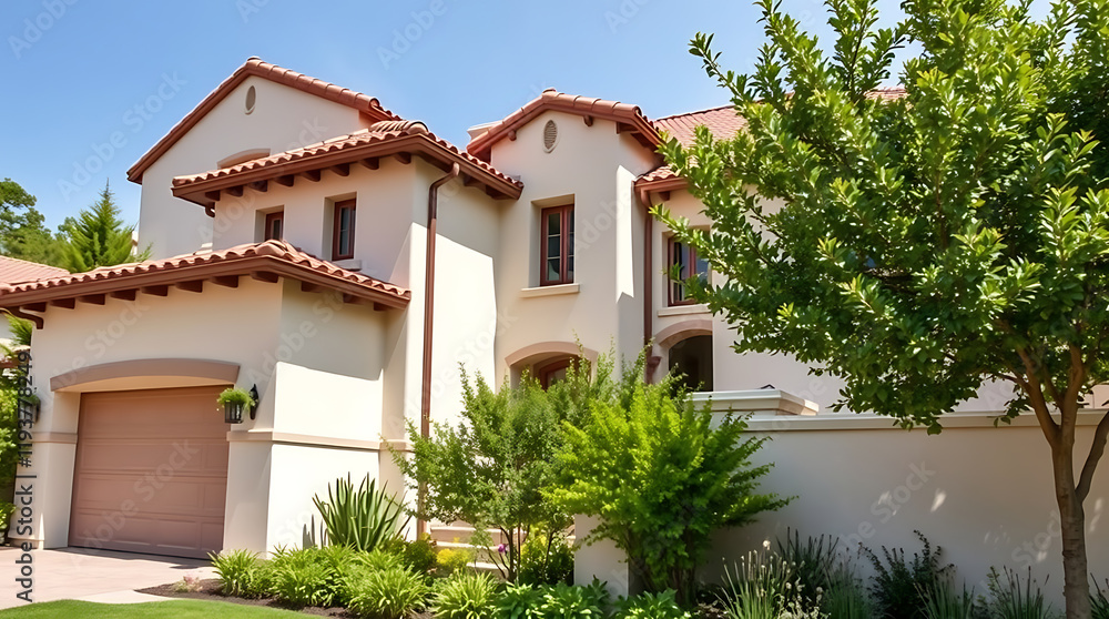Fototapeta premium Mediterranean Style Luxury Home: Stunning Architectural Design and Landscaping