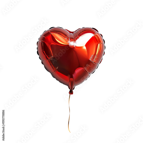 Shiny metallic red heart-shaped balloon for Valentine's Day celebrations. Transparent background, png image photo