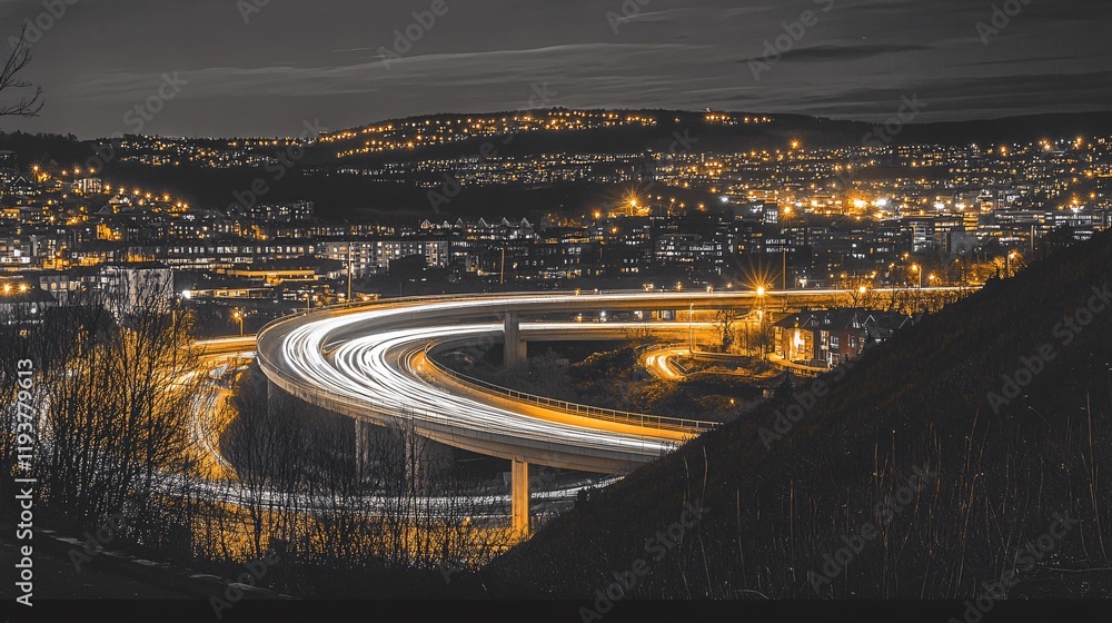 Fototapeta premium Night City Highway Overpass Lights Trails