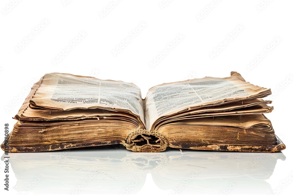 Old Jewish Torah book with shabby pages on white background. Old Jewish Torah book with shabby pages on white background.