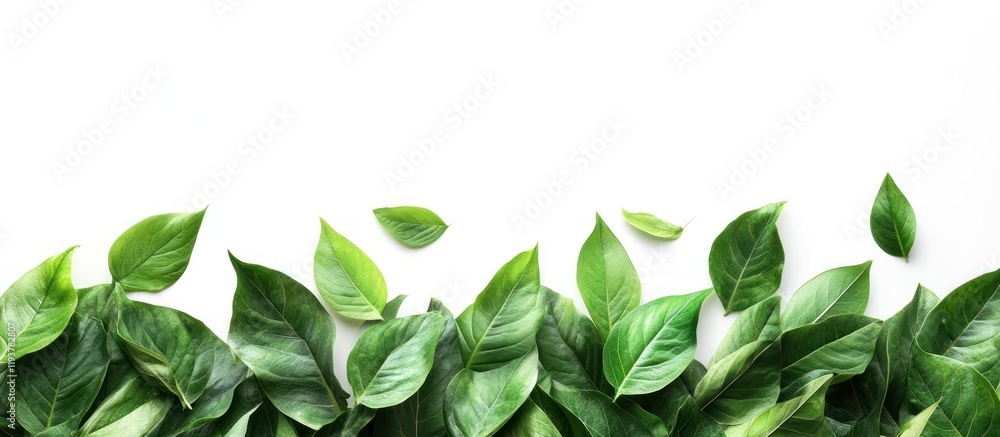 Obraz premium Lush green leaves in various shades forming a natural boundary or frame around a white background providing a fresh and organic feel to the image The leaves create a beautiful