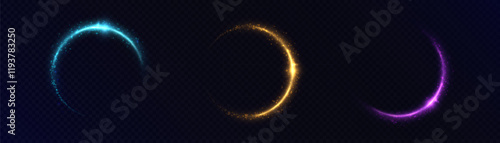 Solar eclipse effect. Space sunrise. Sunrise with rays and glare. Vector on transparent background.