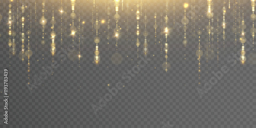 Christmas lights isolated on transparent background. Set of golden Christmas glowing garlands with sparks. For congratulations, invitations and advertising design. Vector	
