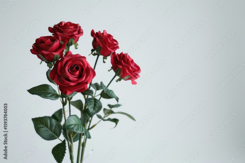 Fototapeta premium Bouquet of artificial red roses isolated space for copy in the side.