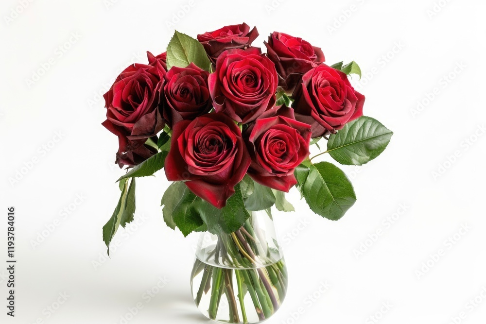 bouquet of blossoming dark red roses in vase isolated on white background bouquet of blossoming dark red roses in vase isolated on white background