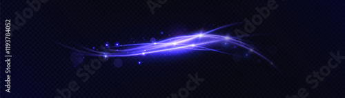 Shiny bright blue glowing curved line with magical neon light effect and bokke glitter. Vivid line glow effect for game ui design and illustrations.