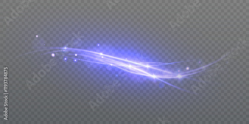 Shiny bright blue glowing curved line with magical neon light effect and bokke glitter. Vivid line glow effect for game ui design and illustrations.
