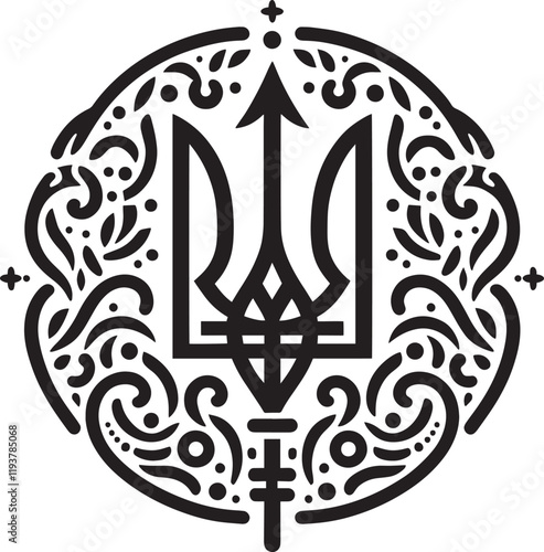 vector image, coat of arms of ukraine, trident, patterns, high quality, detailed, intricate, unique, modern, contemporary, visual art, fine art, emblem, national symbol, ukrainian, cultural heritage, 